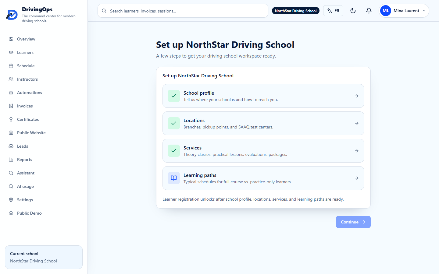 DrivingOps guided onboarding checklist